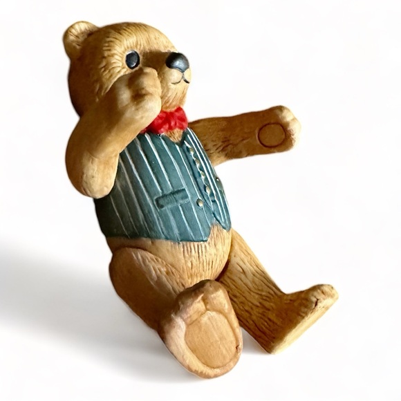 1983 Vintage Department 56 Porcelain String Jointed Teddy Bear Ornament 4.5” - Picture 3 of 9